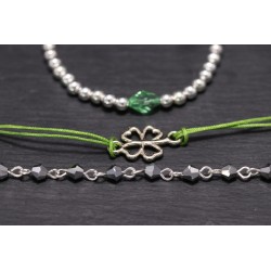 Armbänder Set oder einzeln - Kleeblatt Perlen - grün silber