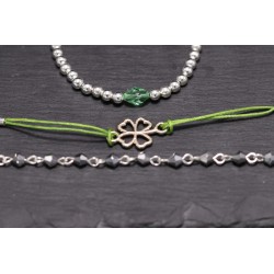 Armbänder Set oder einzeln - Kleeblatt Perlen - grün silber