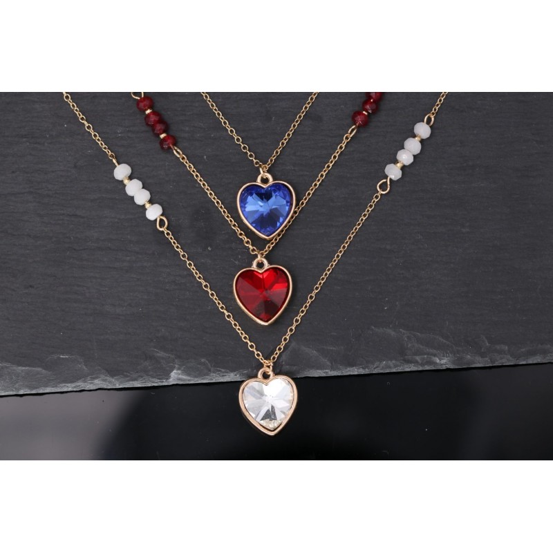 Herz Halskette - gold mit Naturperlen - blau, rot oder weiß