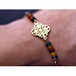 Armband mit Naturstein Perlen und Mandala - gold