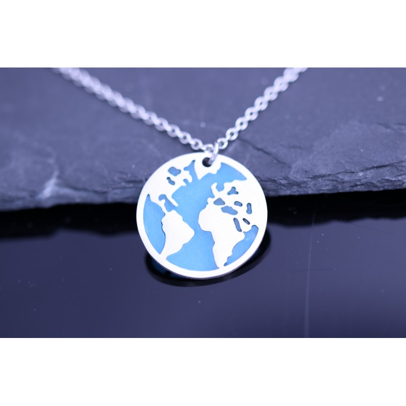 Edelstahl Welt Globus Halskette - silber