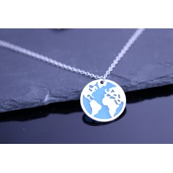 Edelstahl Welt Globus Halskette - silber
