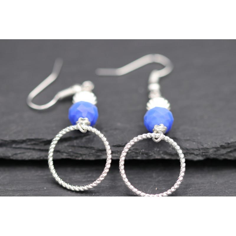 Kreis Ohrringe mit Perlen - silber blau