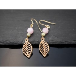 Ohrringe mit Blatt rosa Perle - gold