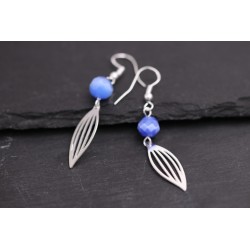 Ohrringe mit Blatt und Perle - silber blau