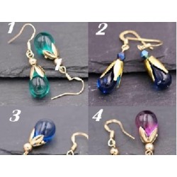 Glas Tropfen Ohrringe "Birne/Aubergine" in lila, blau, grün oder dunkelblau