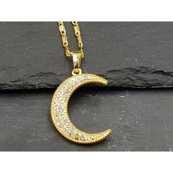 Halbmond Zirkonia Halskette gold oder silber Mond
