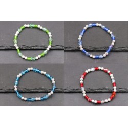 Perlenarmband, elastisch Rot , Grün , Blau , Hellblau - Silber -