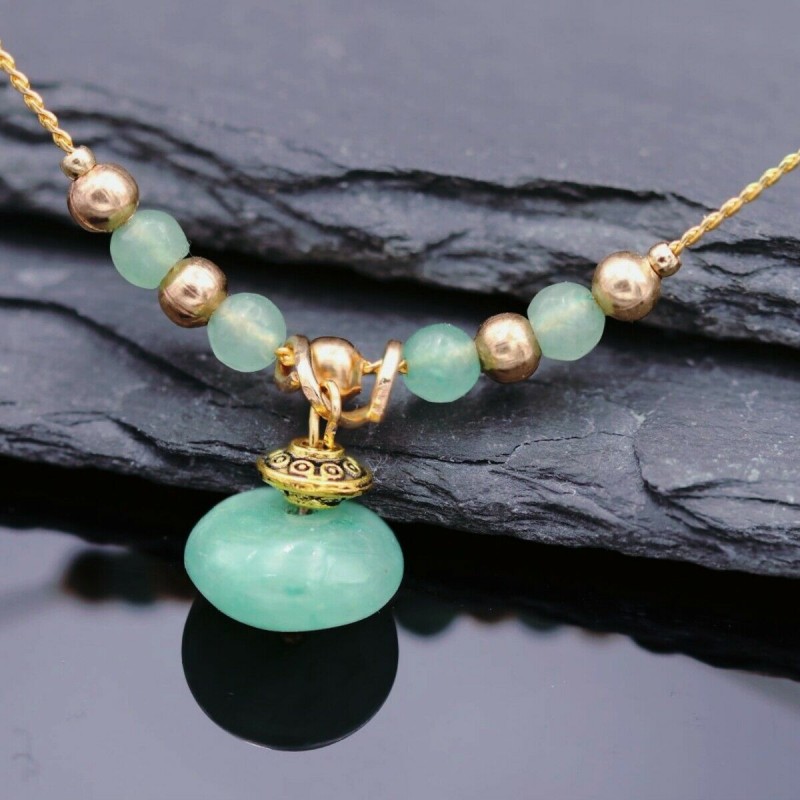Jade Halskette Unikat Messing vergoldet 45cm Tibet handgefertigt antiklook grün Calzedon