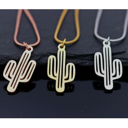 Edelstahl Halskette Kaktus Anhänger Kakteen Schlangen gold, silber, roségold