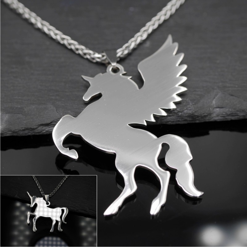 Edelstahl Pegasus Einhorn Anhanger Halskette 50cm Silber