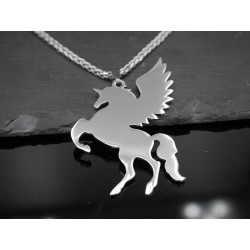 Edelstahl Pegasus Einhorn Anhänger Halskette 50cm - silber