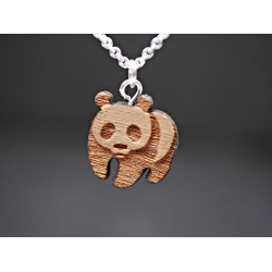 Halskette mit Echt Holz Pandabär mit 925er Siberkette